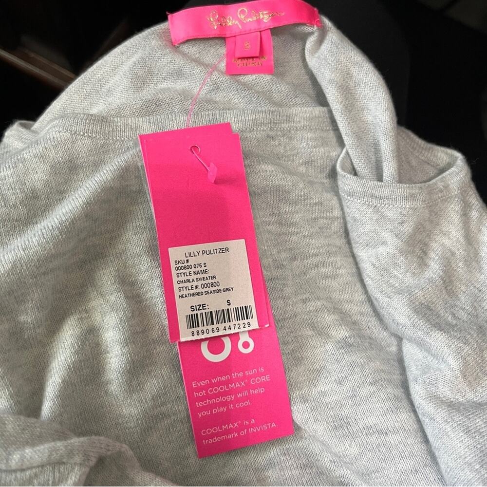 NWT Lilly Pulitzer Charla Sweater Heathered Seaside Grey Gold Metallic Ruffle S - Picture 5 of 14